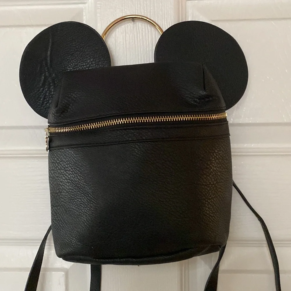 Disney x Typo Black Faux Leather Vegan Mickey Ear Mouse Backpack
